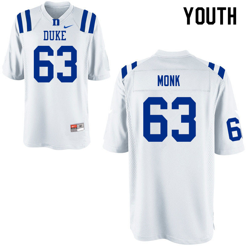 Youth #63 Jacob Monk Duke Blue Devils College Football Jerseys Sale-White - Click Image to Close